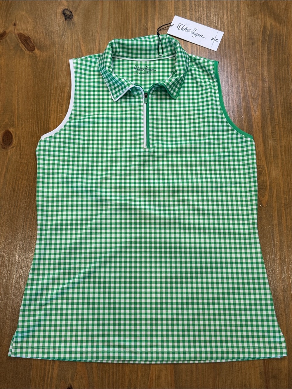 Walter Hagen Green Gingham Sleeveless Polo Tank